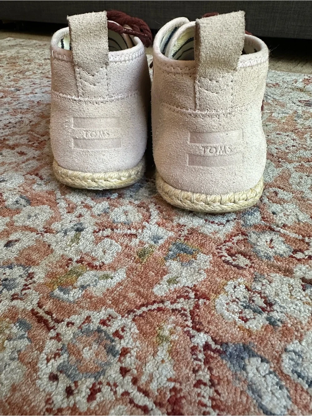 Toms Women's Suede Espadrille Oxford in Light Beige with Brown Laces